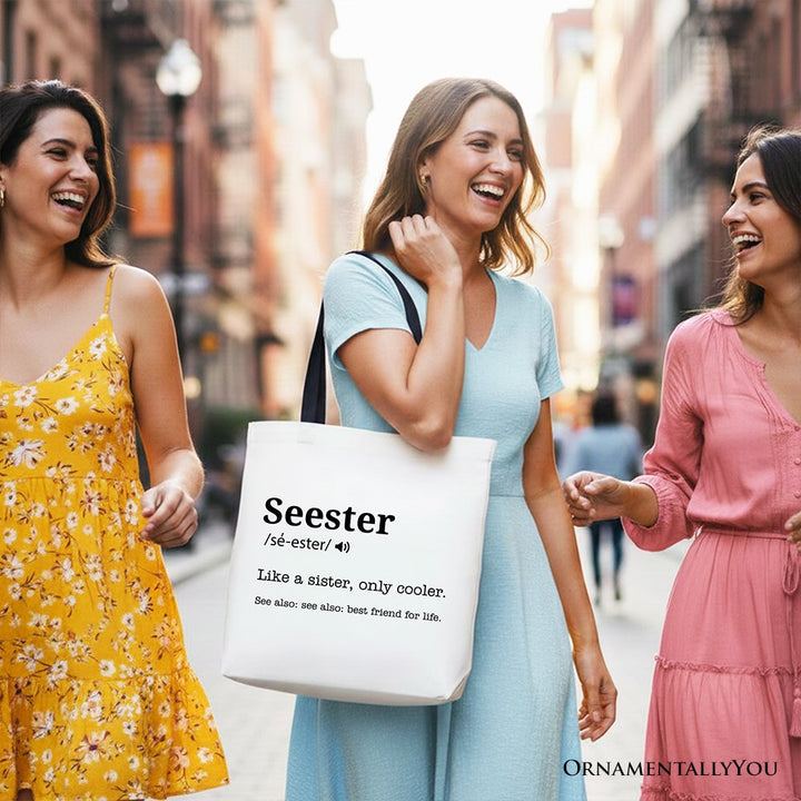 Seester Definition Canvas Tote Bag, Funny Gift Shopper for Cool and Close Sisters Tote Bag OrnamentallyYou 