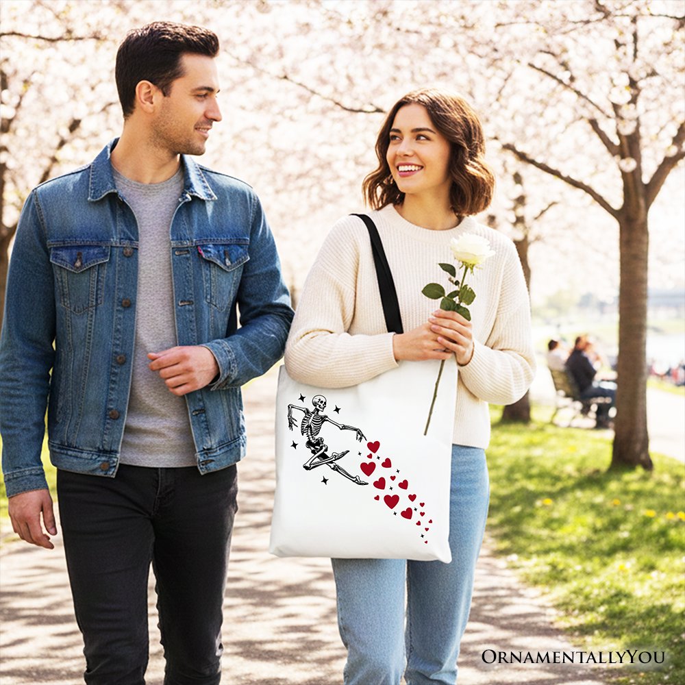 Skeleton Hearts Valentine Tote Bag, Playful Funny Gift Shopper Tote Bag OrnamentallyYou 