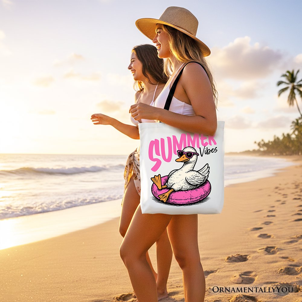 Summer Vibes Goose Tote Bag, Funny Beach Vacation Gift Shopper Tote Bag OrnamentallyYou 