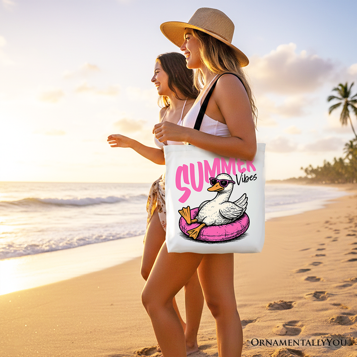 Summer Vibes Goose Tote Bag, Funny Beach Vacation Gift Shopper