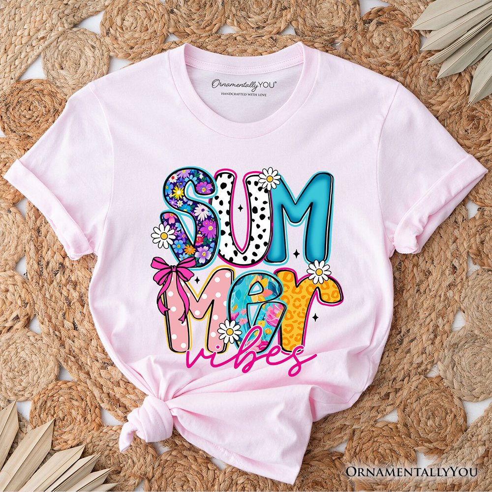 Summer Vibes Retro Floral T-Shirt, Coastal Beach Tee T-Shirts OrnamentallyYou Soft Pink XS 
