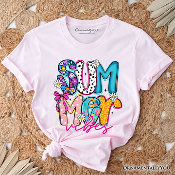 Summer Vibes Retro Floral T-Shirt, Coastal Beach Tee T-Shirts OrnamentallyYou Soft Pink XS 