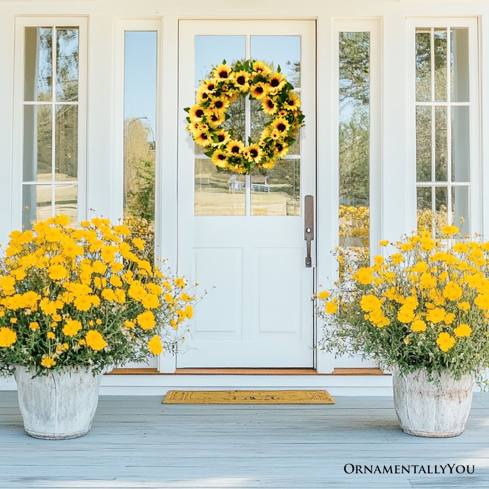 Sunflower Wreath for Front Door or Home, 20 Inches Wreath OrnamentallyYou 