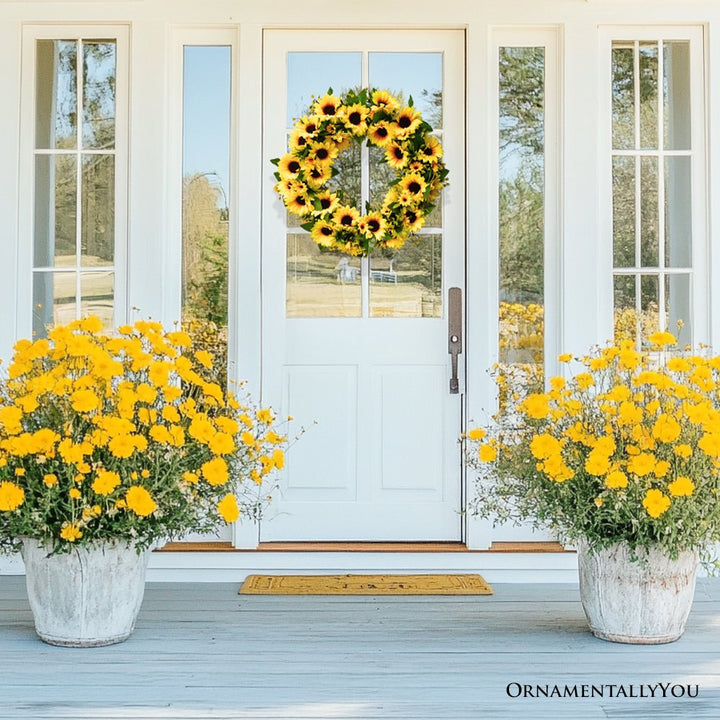 Sunflower Wreath for Front Door or Home, 20 Inches Wreath OrnamentallyYou 