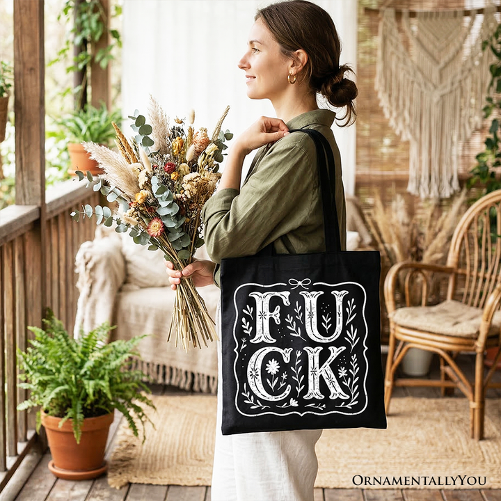 Sweary Wildflower Adult Humor Tote Bag, Western Boho Sassy Gift Shopper