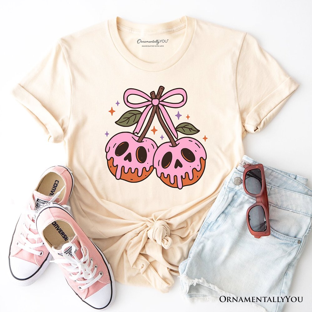 Sweet and Spooky Poison Cherries Halloween T-Shirt, Coquette Skulls Tee T-Shirts OrnamentallyYou Natural XS 