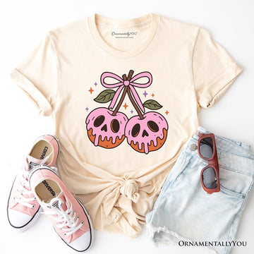 Sweet and Spooky Poison Cherries Halloween T-Shirt, Coquette Skulls Tee T-Shirts OrnamentallyYou Natural XS 