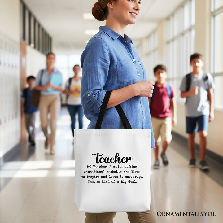 Teacher Definition Canvas Tote Bag, Inspirational Quote Gift Shopper for Educators