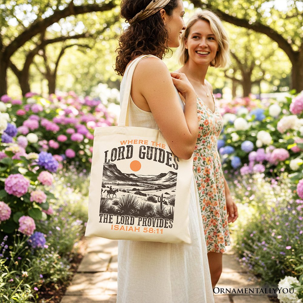 The Lord Provides Christian Tote Bag, Retro Western Desert Worship Gift Shopper Tote Bag OrnamentallyYou 