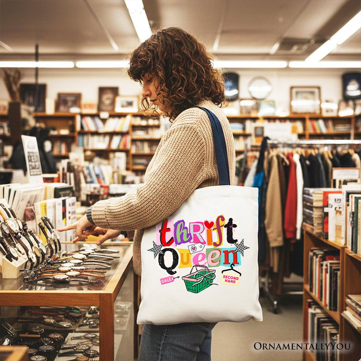 Thrift Queen Tote Bag, Colorful Second Hand Shopping Gift Shopper Tote Bag OrnamentallyYou 