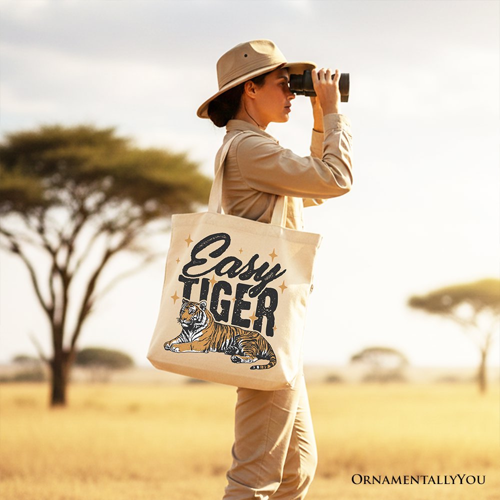 Tiger Retro Grunge Canvas Tote Bag, Vintage Gift Shopper With Wild Animal Tote Bag OrnamentallyYou 
