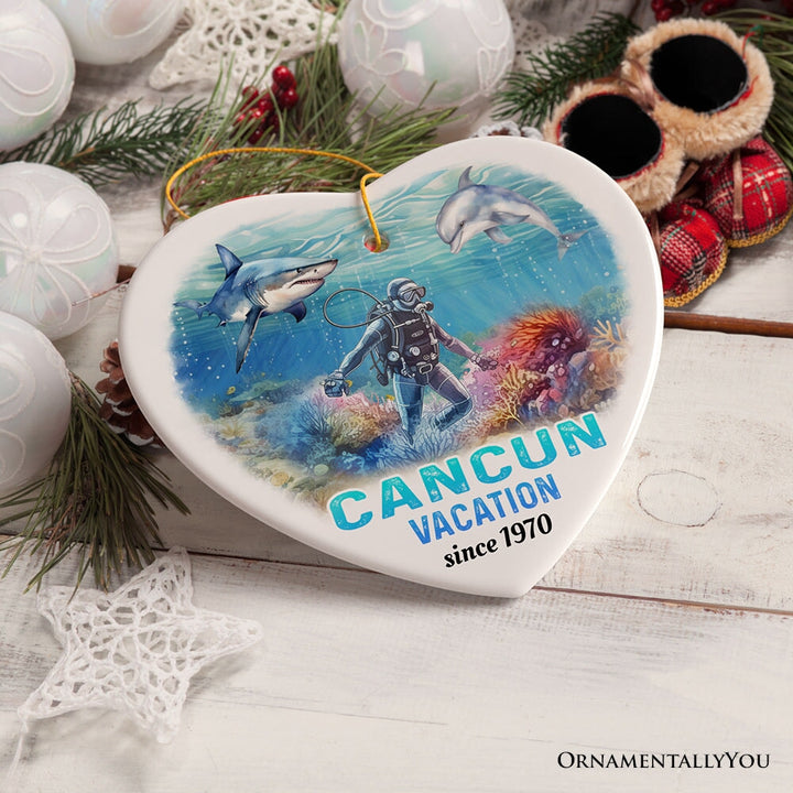 Unique Cancun Mexico Vacation Ornament, Tropical Mexican Ocean Keepsake Art and Decor Ceramic Ornament OrnamentallyYou 