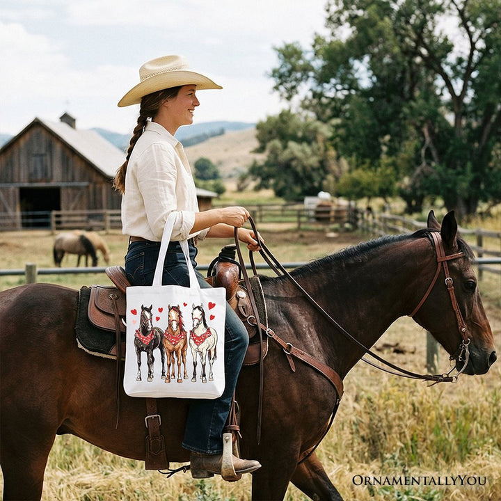 Valentine Horses Western Tote Bag, Cute Country Lover Gift Shopper Tote Bag OrnamentallyYou 