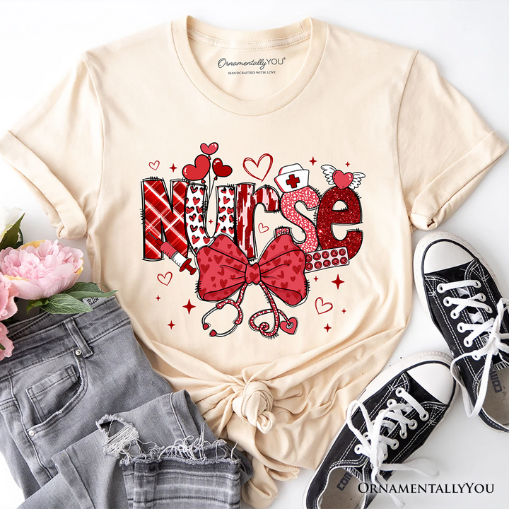 Valentine Nurse Coquette Bow T-Shirt, Cupid Favorite Nurse Tee