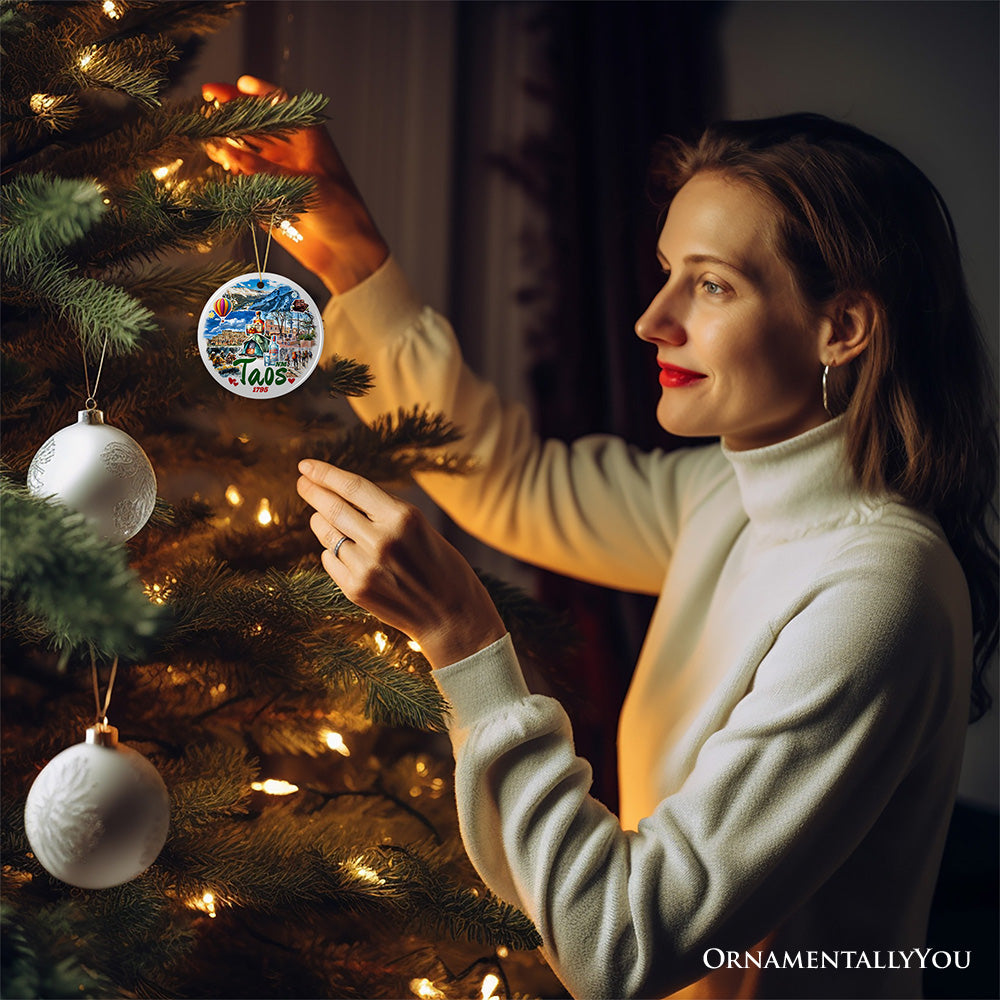 Vibrant Taos New Mexico Ornament, Pueblo Mountainside Christmas Gift and Souvenir
