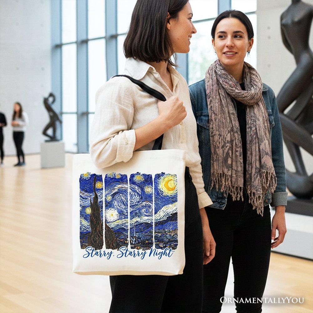 Vincent Van Gogh The Starry Night Canvas Tote Bag, Famous Painting Gift Shopper Tote Bag OrnamentallyYou 