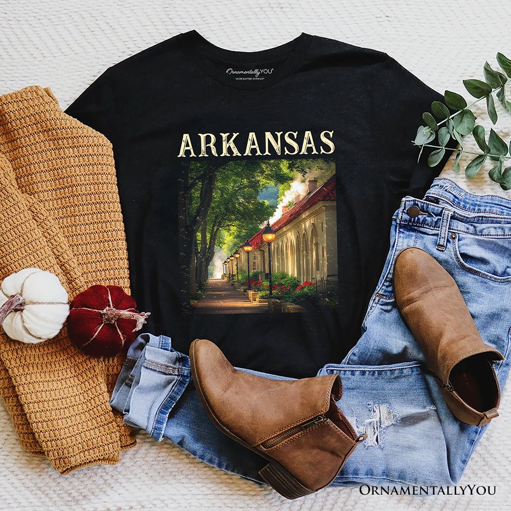 Vintage Arkansas State Hot Springs T-Shirt, Bathhouse Row Tee and Scenic Landmark Keepsake Souvenir T-Shirts OrnamentallyYou Black XS 
