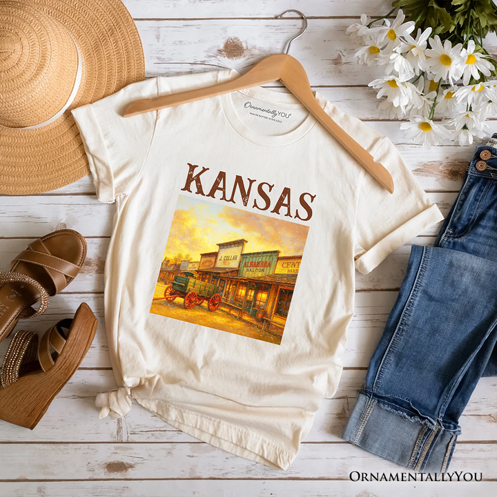 Vintage Kansas State Dodge City Boot Hill Street Scene T-Shirt, Wild West Tee and Frontier Souvenir