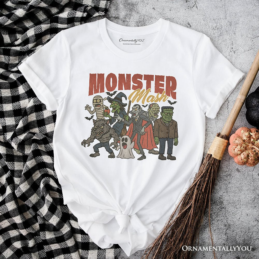 Vintage Monster Mash T-Shirt, Retro Halloween Friends Tee T-Shirts OrnamentallyYou White XS 