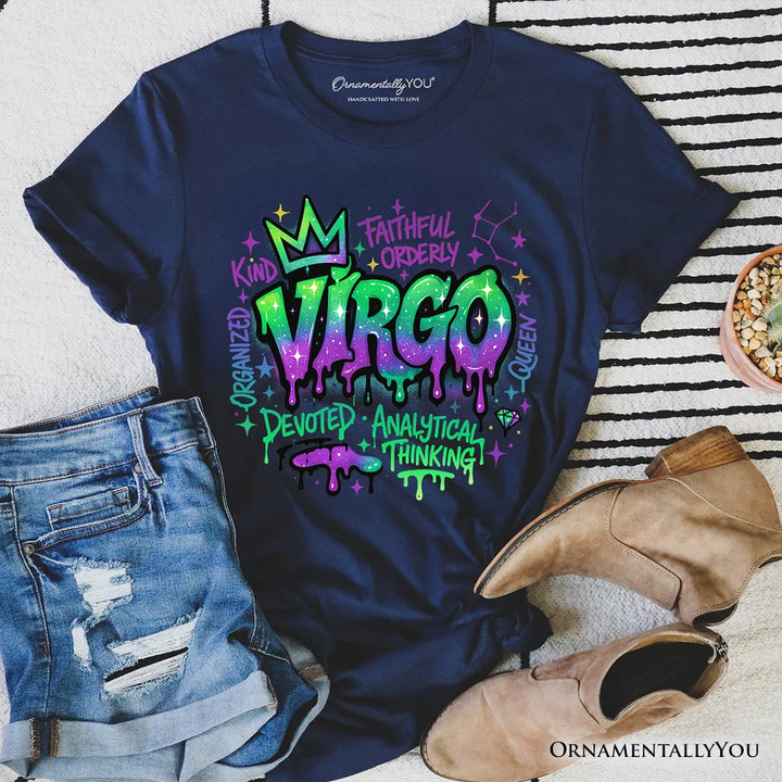 Virgo Graffiti Zodiac T-Shirt, Street Style Astrology Horoscope Tee T-Shirts OrnamentallyYou Navy XS 