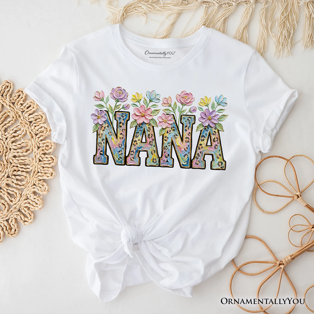 Wildflower Nana Floral Printed Faux Oil Paint T-Shirt, Mother's Day Grandmother Tee
