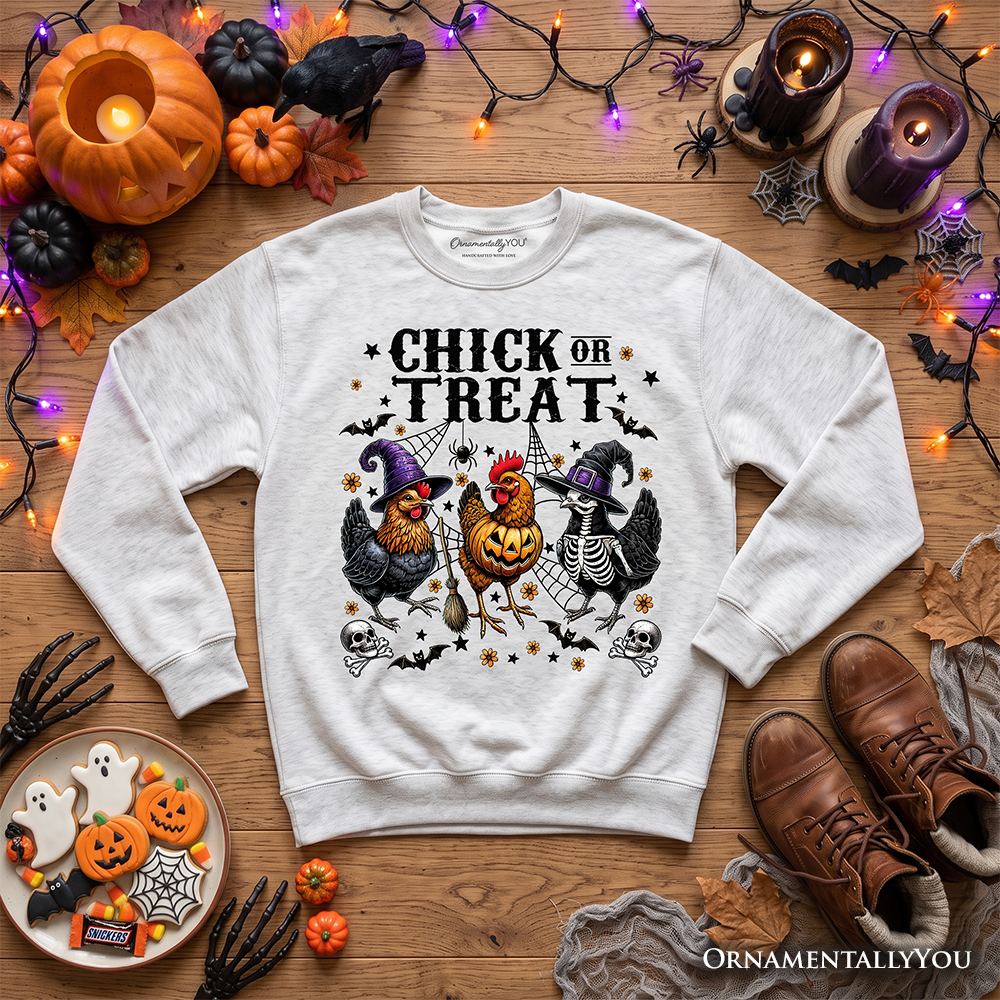 Chick or Treat Chicken Sweatshirt, Funny Farmhouse Halloween Sweate