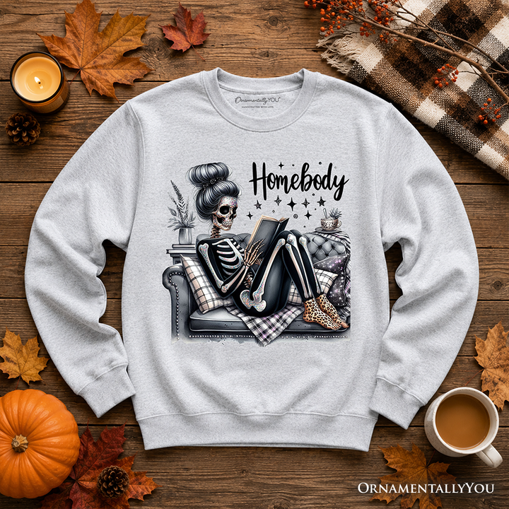 Homebody Reading Skeleton Sweatshirt, Funny Lazy Selfcare Sweater for Introvert Women