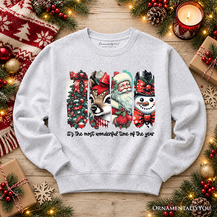 It's Most Wonderful Time Of The Year Sweatshirt, Reindeer, Santa, Snowman Vintage Sweater for Christmas