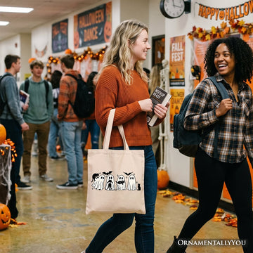 Cute Ghost Teacher Halloween Tote Bag, Retro Boo Spooky School Gift Shopper Tote Bag OrnamentallyYou 