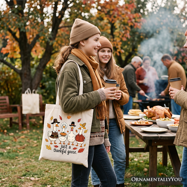 Just a Thankful Goose Tote Bag, Funny Thanksgiving Family Turkey Day Gift Shopper