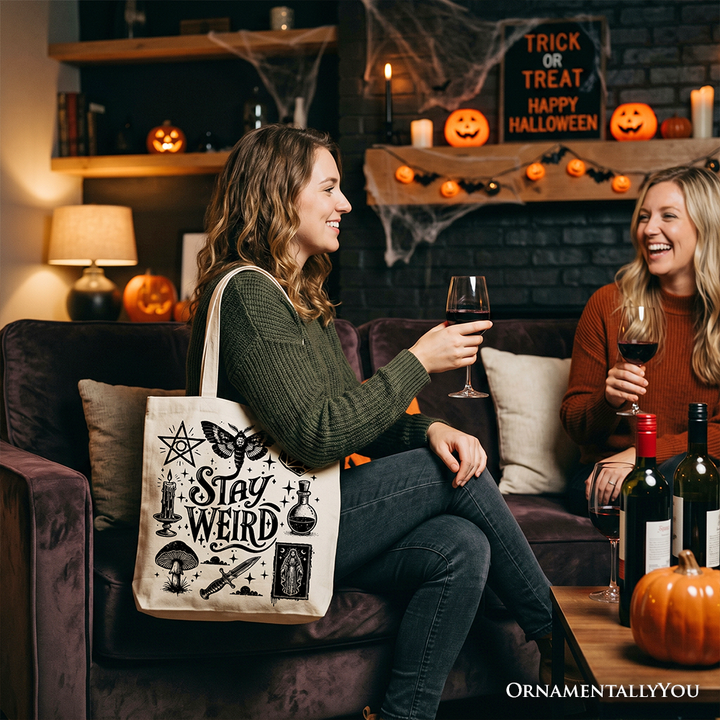 Stay Weird Witchy Vibes Tote Bag, Mystical Halloween Gift Shopper for Powerful Women