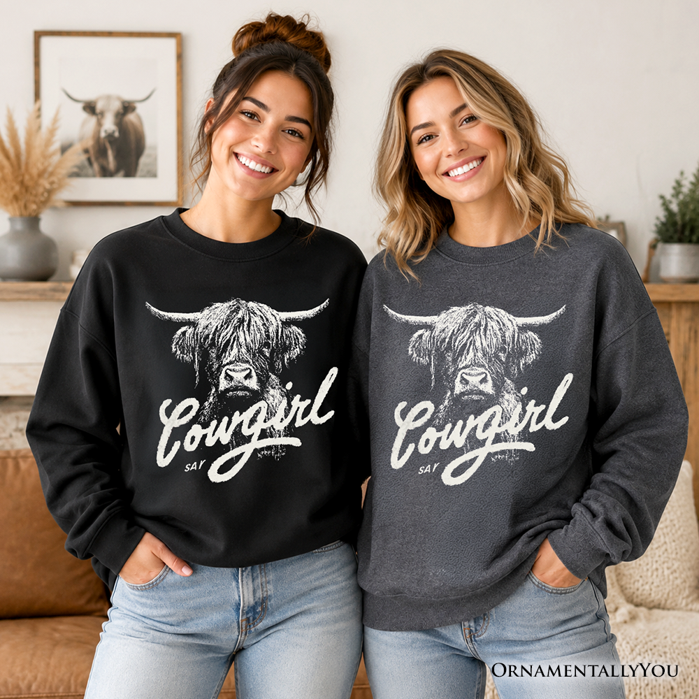 Highland Cow Vintage Cowgirl Sweatshirt, Western Country Sweater For Women