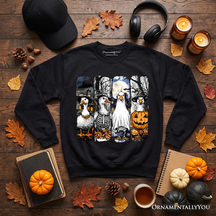 Halloween Goose in Costume Sweatshirt, Spooky Fall Geese Sweater for Bird Enjoyers