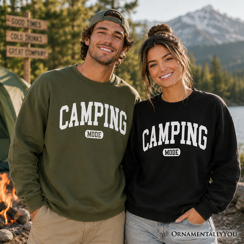 Camping Mode Varsity Sweatshirt, Minimalist Outdoors Sweater