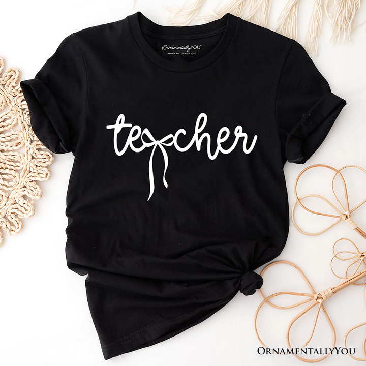 Teacher Coquette Bow T-Shirt, Minimalist Back to School Tee