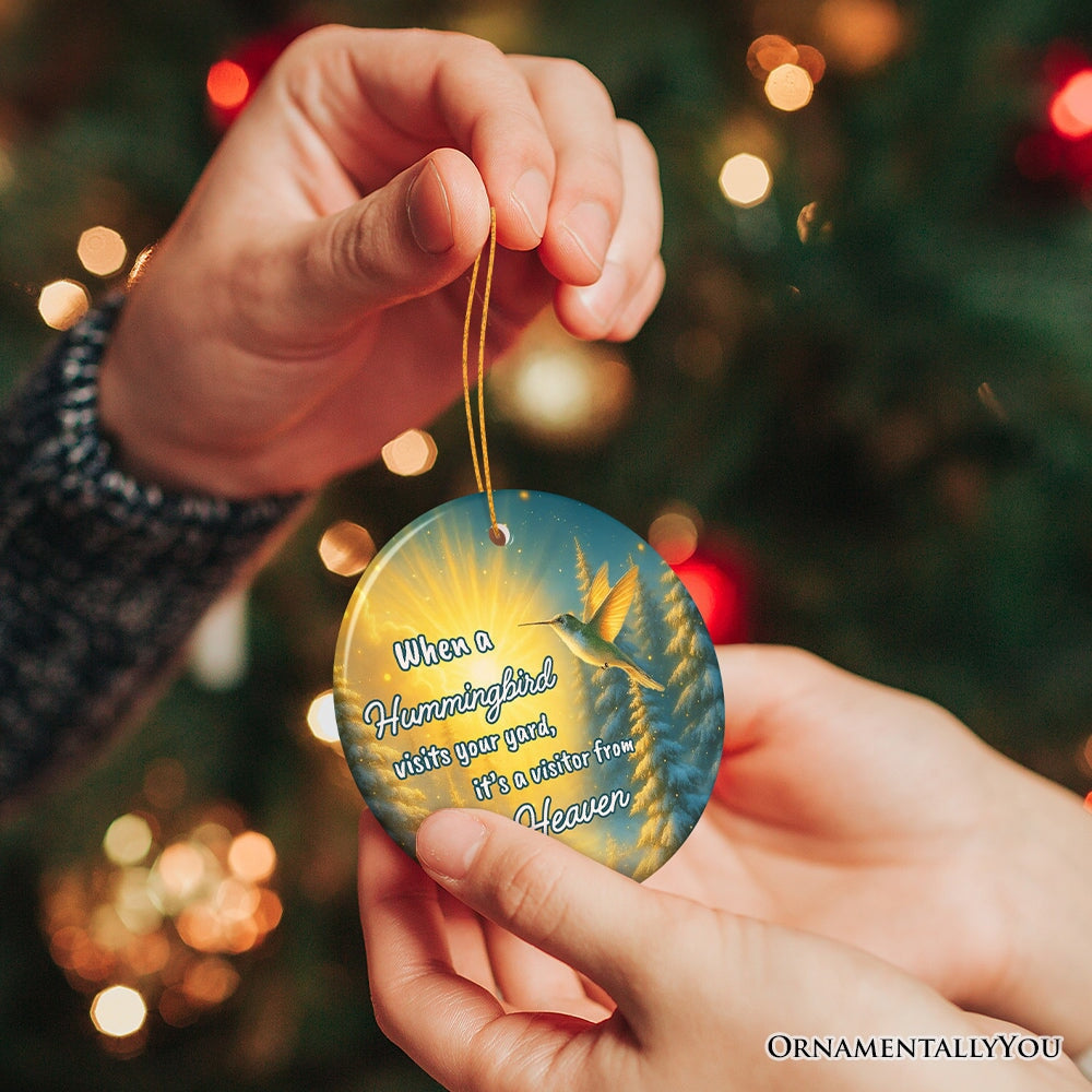 Hummingbird Visitor from Heaven Ornament, Sentimental Memorial Christmas Gift and Remembrance Keepsake Ceramic Ornament OrnamentallyYou 