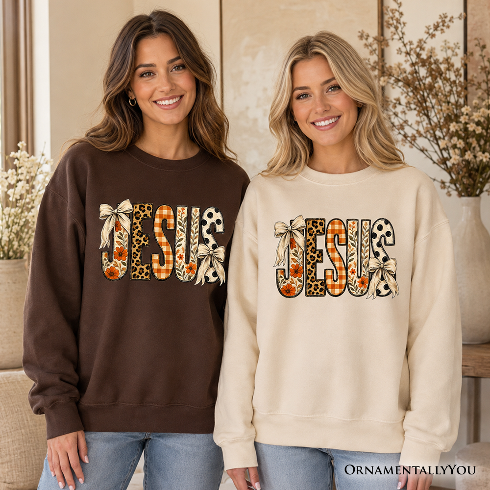Jesus Coquette Fall Sweatshirt, Leopard Plaid Floral Christian Faith Sweater