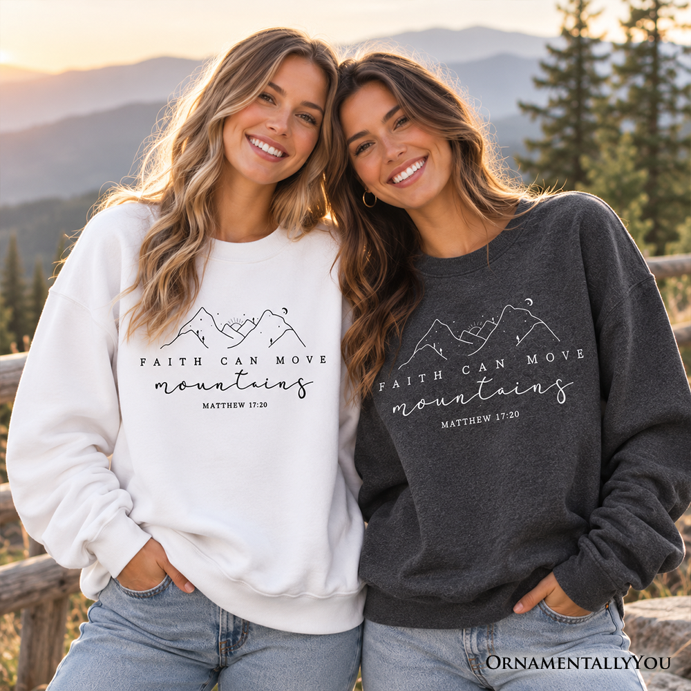 Faith Can Move Mountains Matthew 17:20 Christian Sweatshirt, Minimalist Mountain Religious Sweater