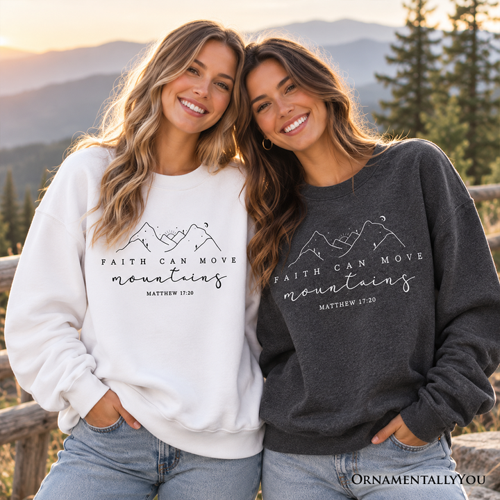 Faith Can Move Mountains Matthew 17:20 Christian Sweatshirt, Minimalist Mountain Religious Sweater