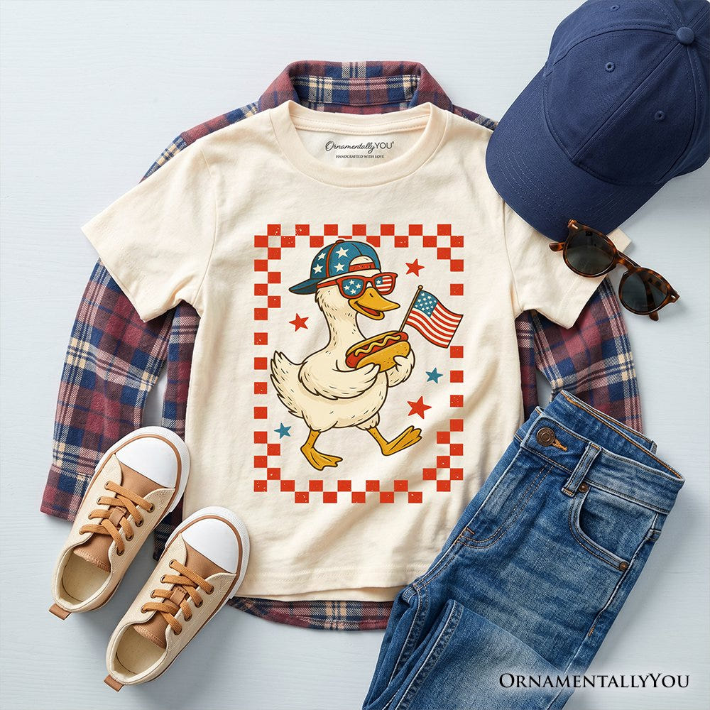 Kids 4th of July Patriotic Duck T-Shirt, Funny Youth Independence Day Tee Kid's T-Shirts OrnamentallyYou Natural XS 