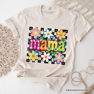 Retro Floral Mama Printed Faux Yarn T-Shirt, Colorful Mother's Day Tee