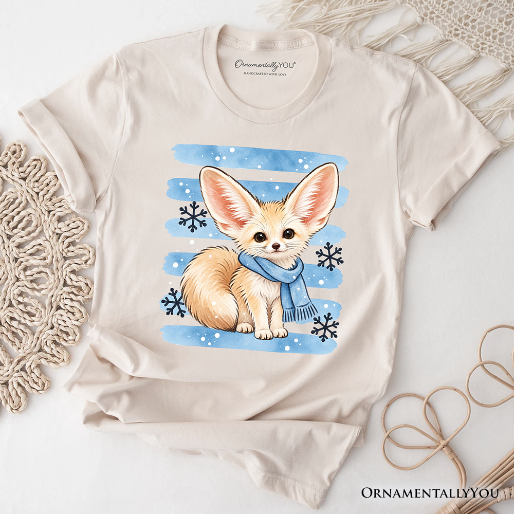 Snowflake Scarf Fennec Fox Christmas T-Shirt, Cute Winter Animal Tee