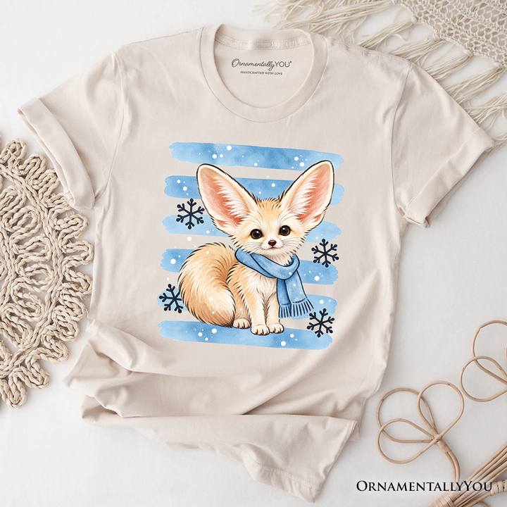 Snowflake Scarf Fennec Fox Christmas T-Shirt, Cute Winter Animal Tee