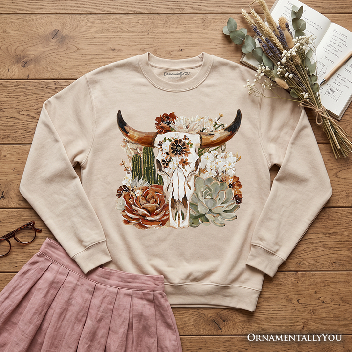 Boho Floral Cow Skull Sweatshirt, Western Autumn Cowgirl Sweater