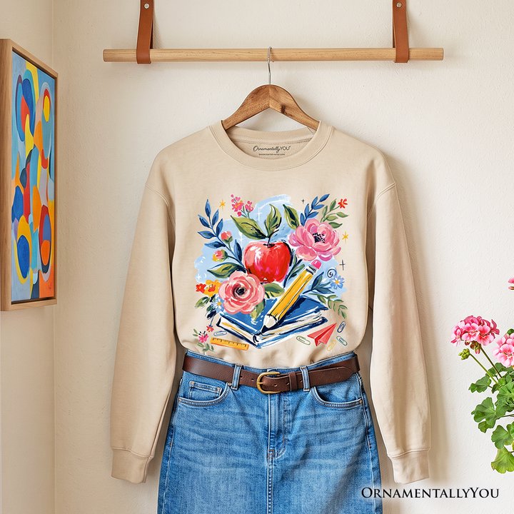 Boho Floral Teacher Sweatshirt, Watercolor Back to School Sweater