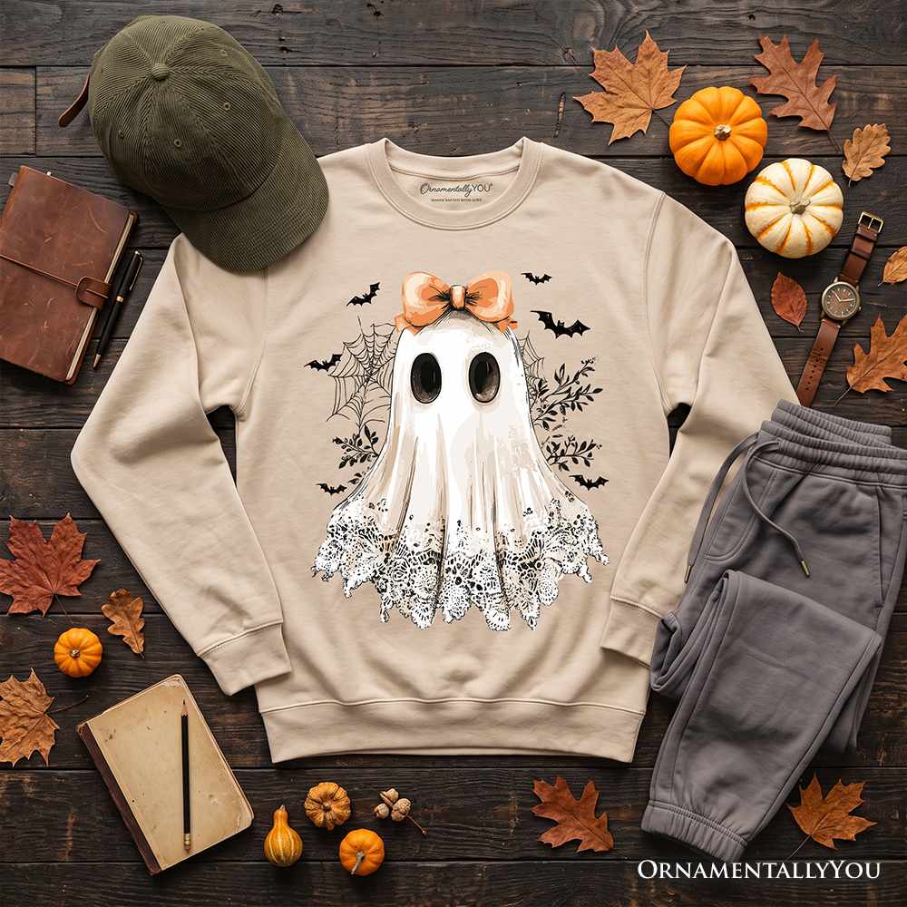 Coquette Ghost Sweatshirt, Cute Halloween Sweater for Girly Ghouls