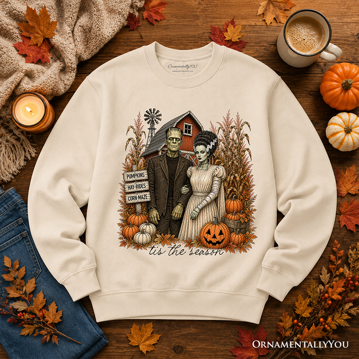 Frankenstein Couple Pumpkin Patch Sweatshirt, Vintage Halloween Fall Festival Sweater