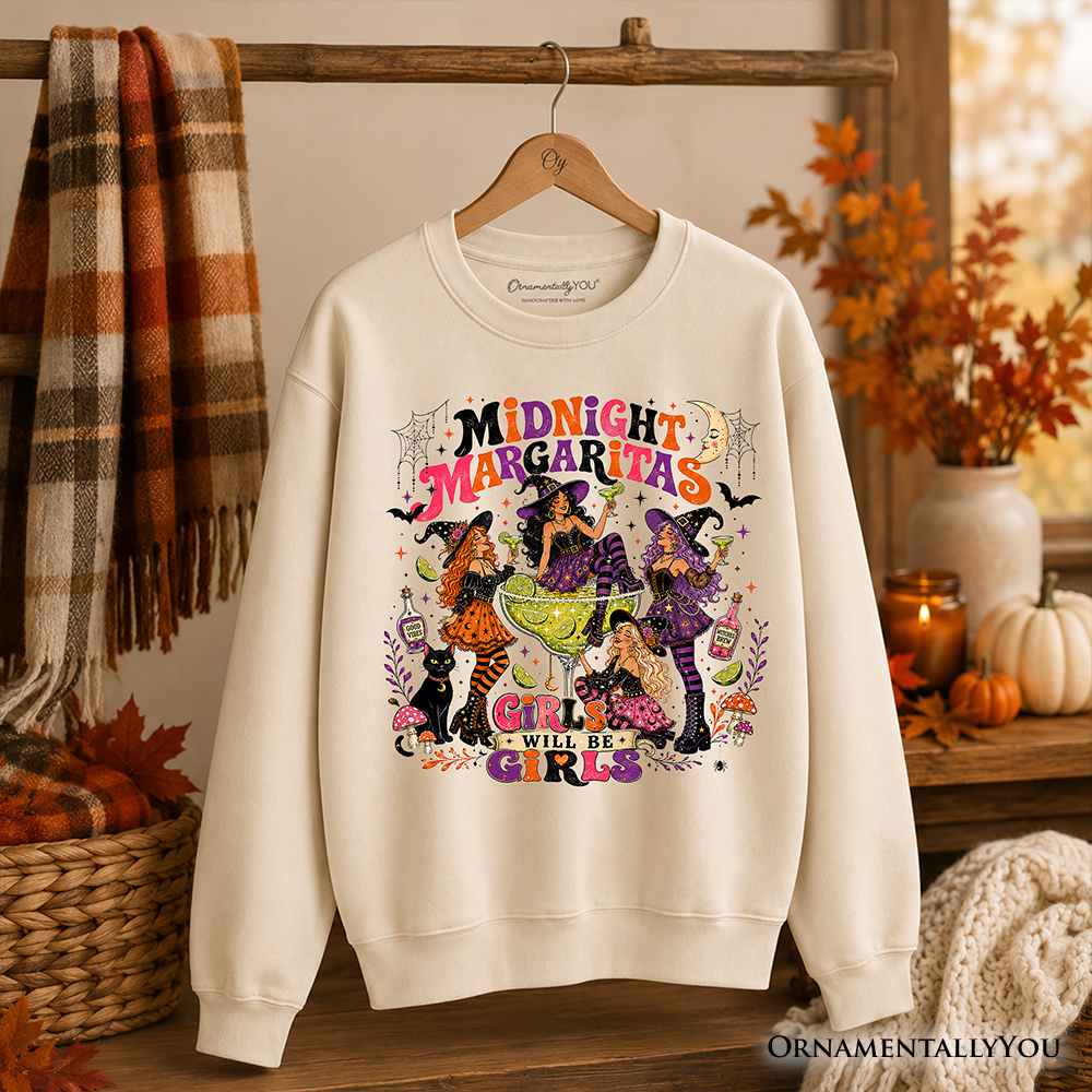 Midnight Margaritas Retro Halloween Sweatshirt, Colorful Girls Night Witch Cocktail Sweater