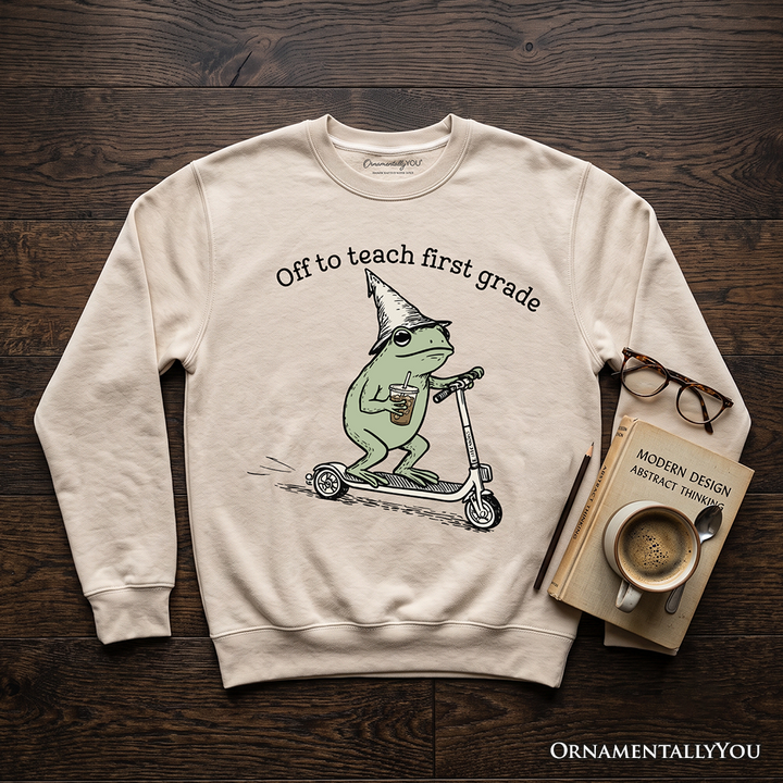 Off to Teach First Grade Frog Sweatshirt, Funny Teachers Sweater