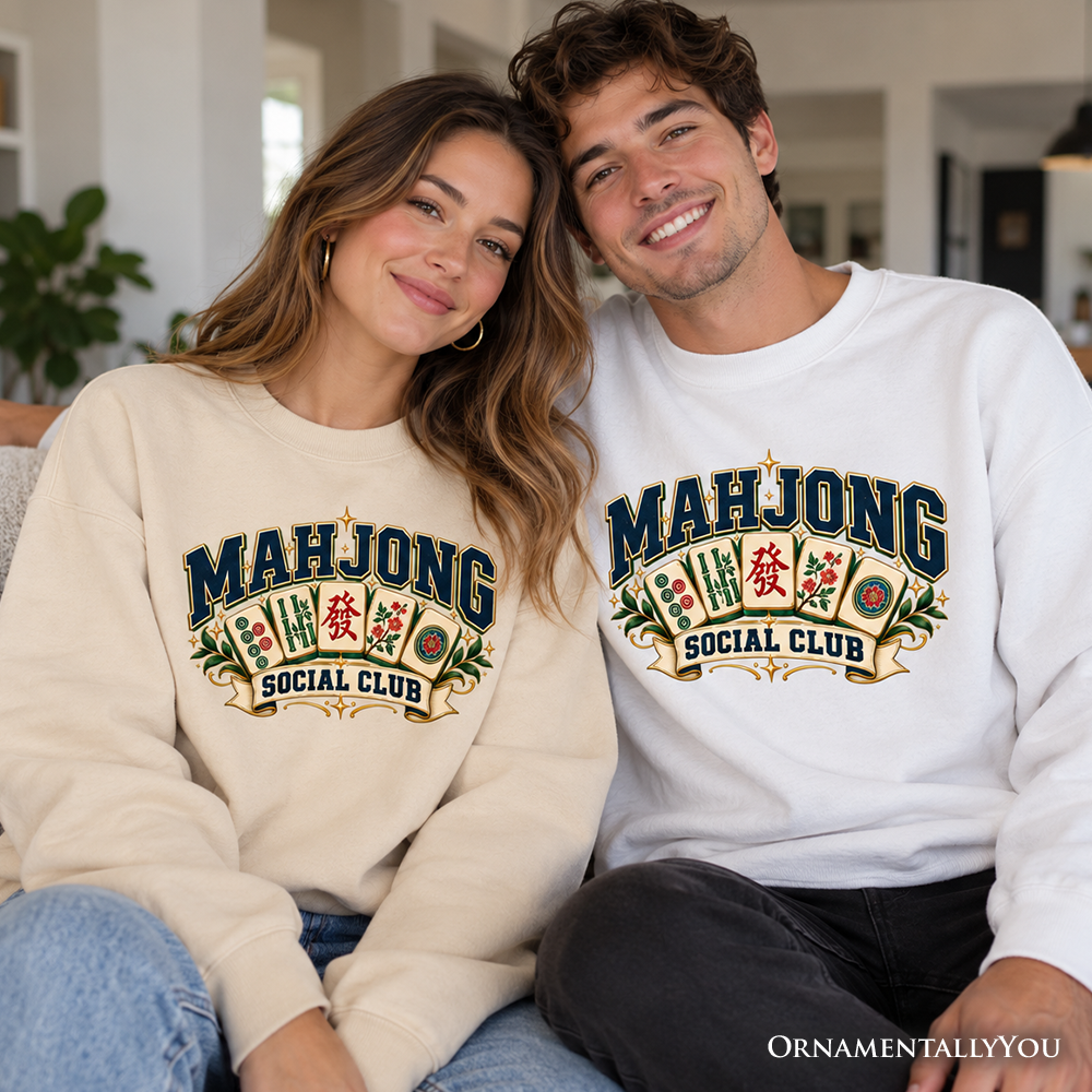 Mahjong Social Club Sweatshirt, Vintage Collegiate Tile Game Sweater
